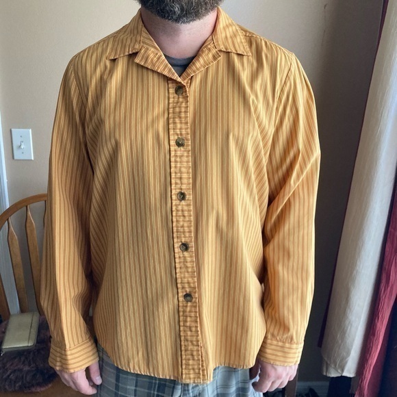 Disney Parks vintage style Cast Member orange striped button up shirt - Picture 1 of 16